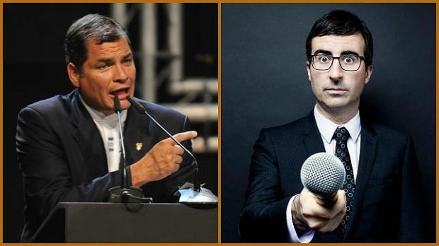 O presidente Correa e o comediante britânico John Oliver (Reprodução)