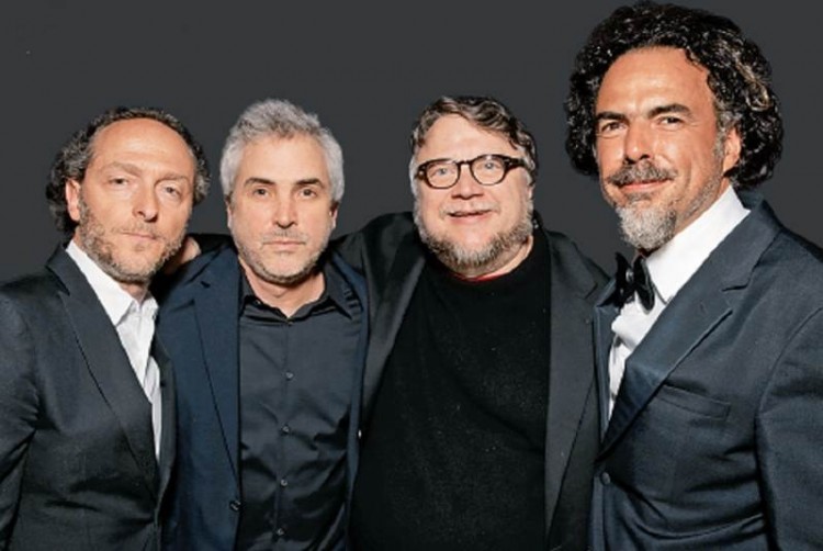 Emmanuel Lubezki, Alfonso Cuarón, Guillermo del Toro e Alejandro González Iñárritu (Foto Associated Press)